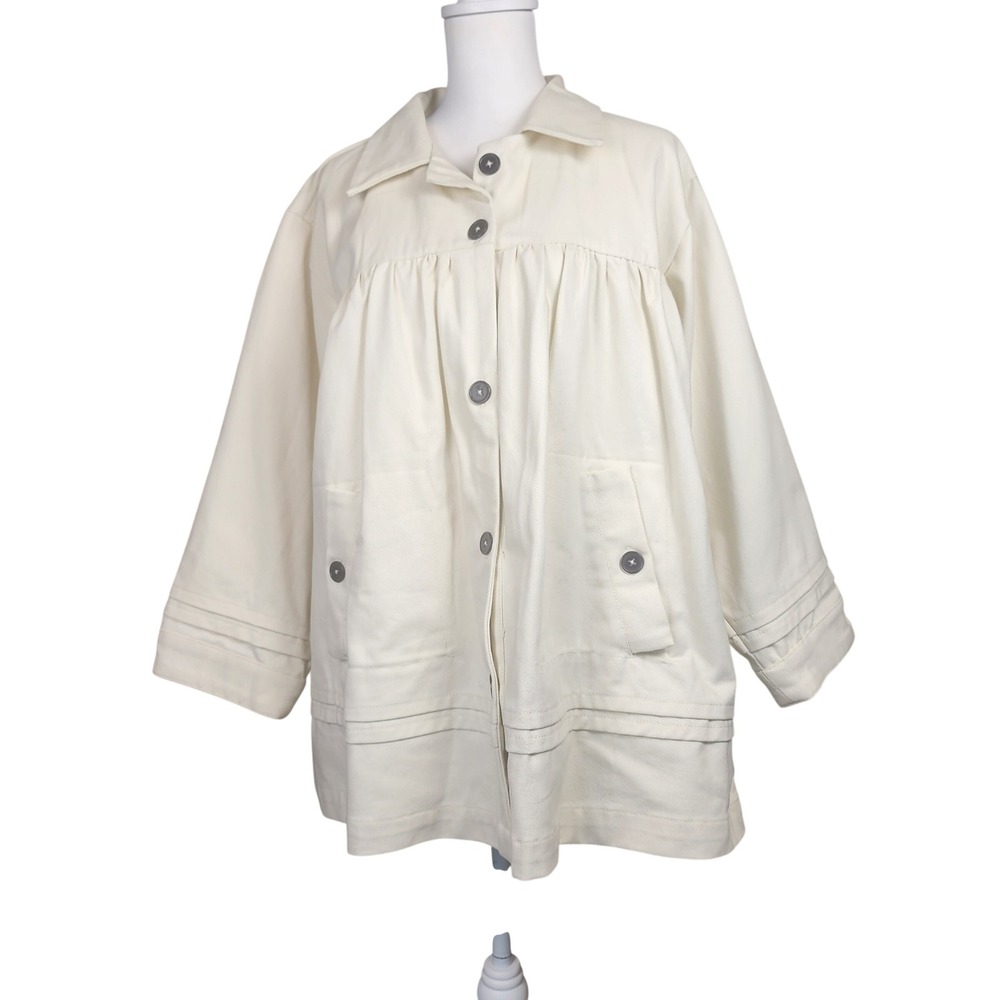 Maeve Anthropologie Collared Swing Jacket Womens Large Cream Denim Cotton Twill
